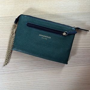 COLE HAAN GRANDSERIES Pebbled Leather Wristlet Pouch Navy Green Cognac